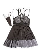 Babydoll, glitter, net inlay, strappy front, XL to 4XL